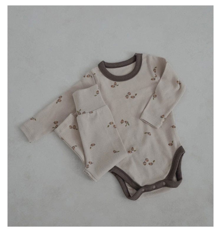 ロンパースセットアップ どんぐりプリント長袖ボディスーツ+ロングパンツセットアップ 2点セット【mh0010748】