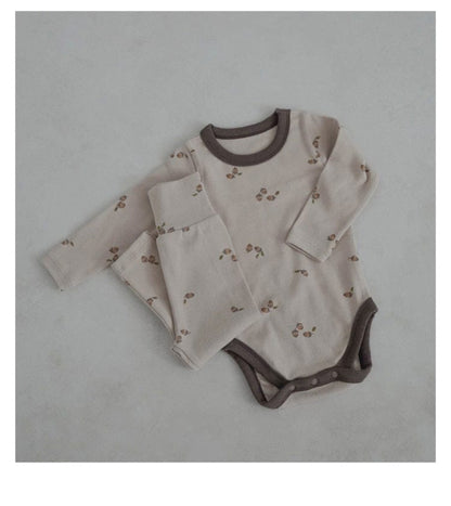 ロンパースセットアップ どんぐりプリント長袖ボディスーツ+ロングパンツセットアップ 2点セット【mh0010748】