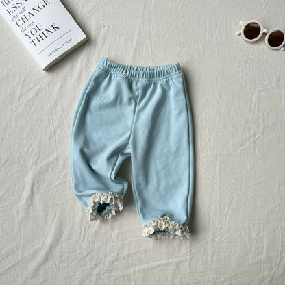 長袖セットアップ レースフリル付きセットアップ ジップアップフーディ+パンツ 2点セット【mh0010792】