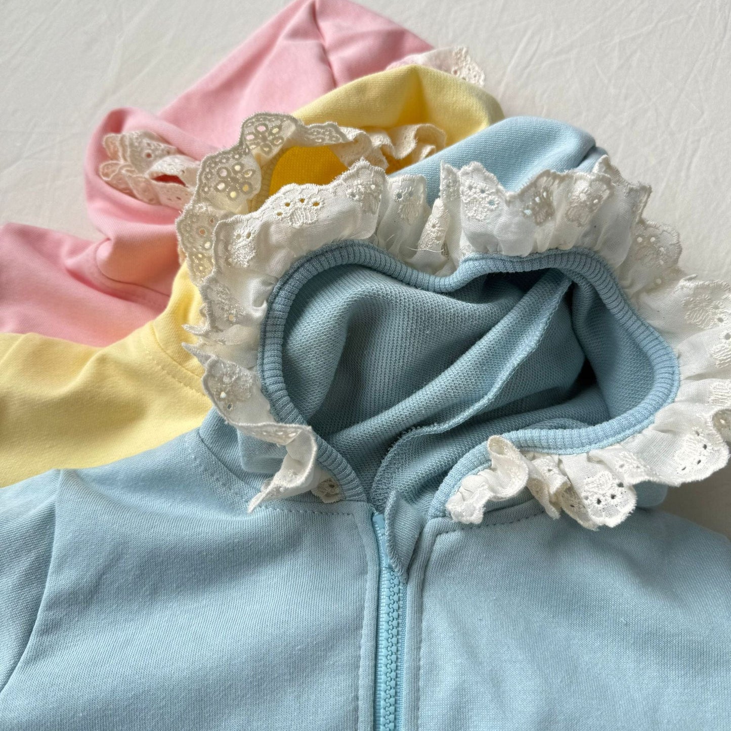 長袖セットアップ レースフリル付きセットアップ ジップアップフーディ+パンツ 2点セット【mh0010792】