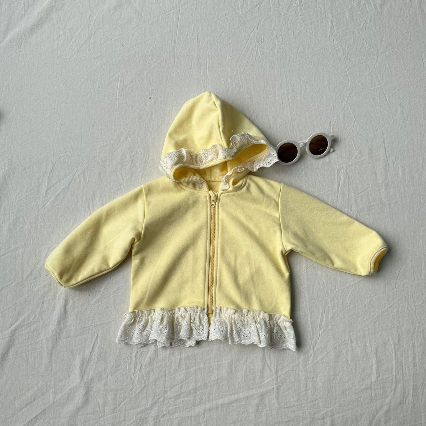 長袖セットアップ レースフリル付きセットアップ ジップアップフーディ+パンツ 2点セット【mh0010792】