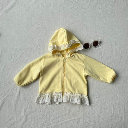 長袖セットアップ レースフリル付きセットアップ ジップアップフーディ+パンツ 2点セット【mh0010792】