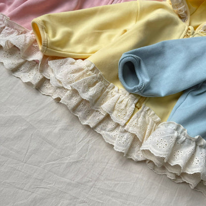 長袖セットアップ レースフリル付きセットアップ ジップアップフーディ+パンツ 2点セット【mh0010792】