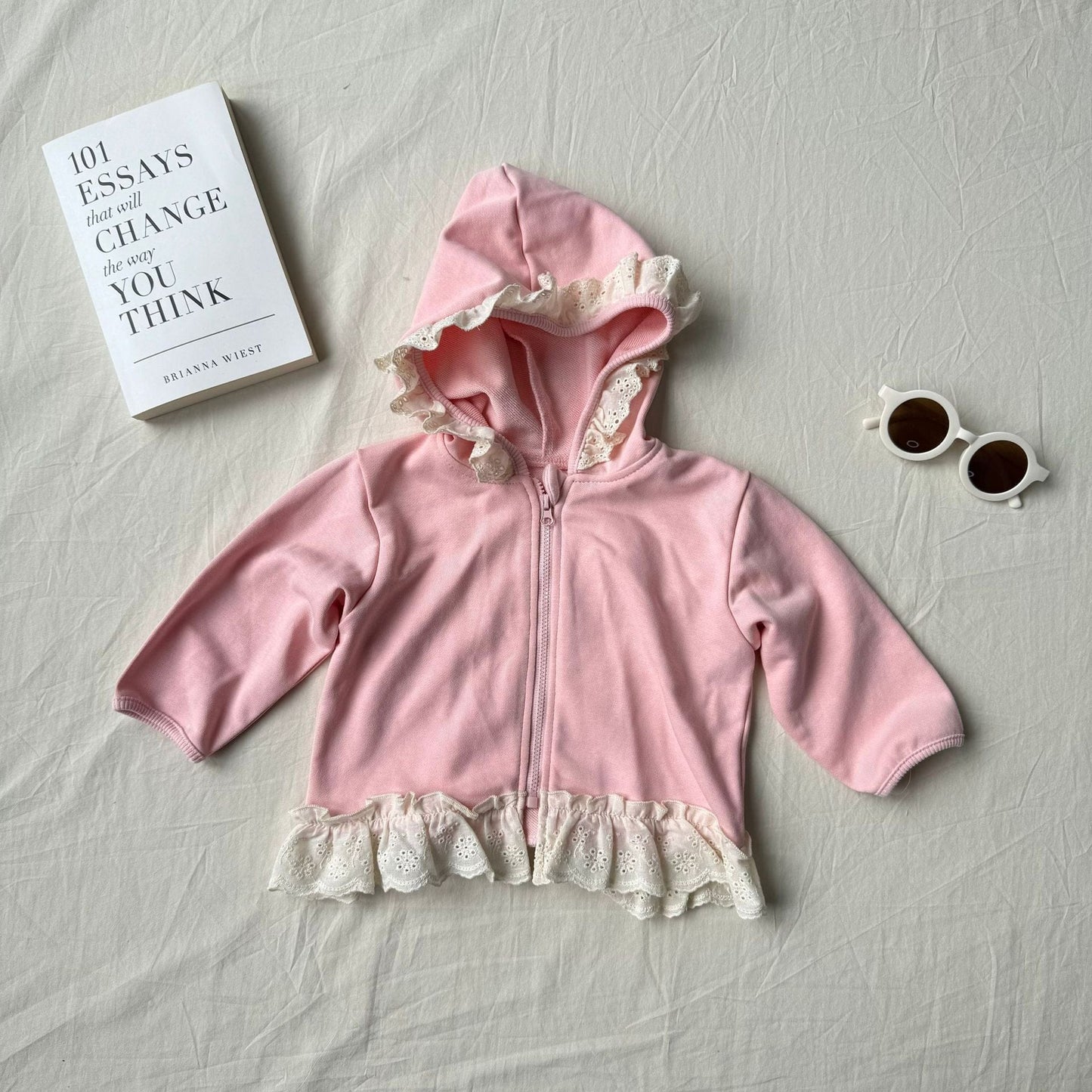 長袖セットアップ レースフリル付きセットアップ ジップアップフーディ+パンツ 2点セット【mh0010792】