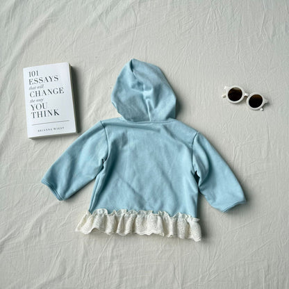 長袖セットアップ レースフリル付きセットアップ ジップアップフーディ+パンツ 2点セット【mh0010792】