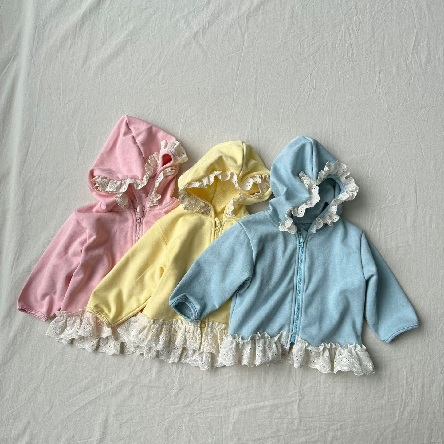 長袖セットアップ レースフリル付きセットアップ ジップアップフーディ+パンツ 2点セット【mh0010792】