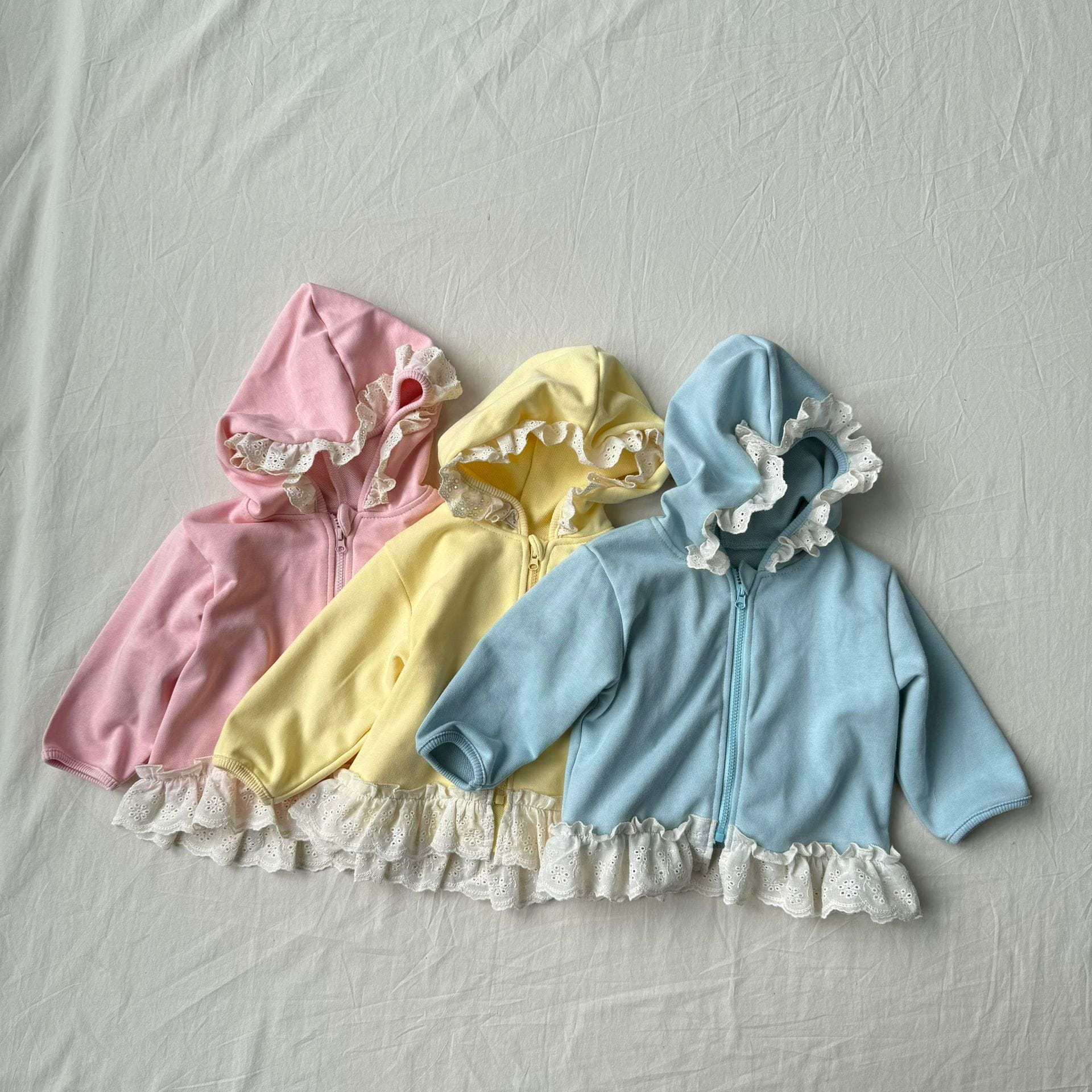 長袖セットアップ レースフリル付きセットアップ ジップアップフーディ+パンツ 2点セット【mh0010792】