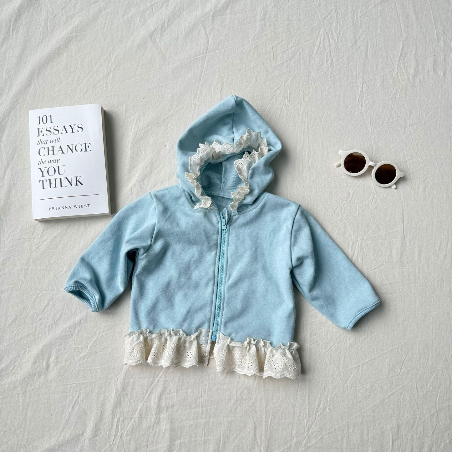 長袖セットアップ レースフリル付きセットアップ ジップアップフーディ+パンツ 2点セット【mh0010792】