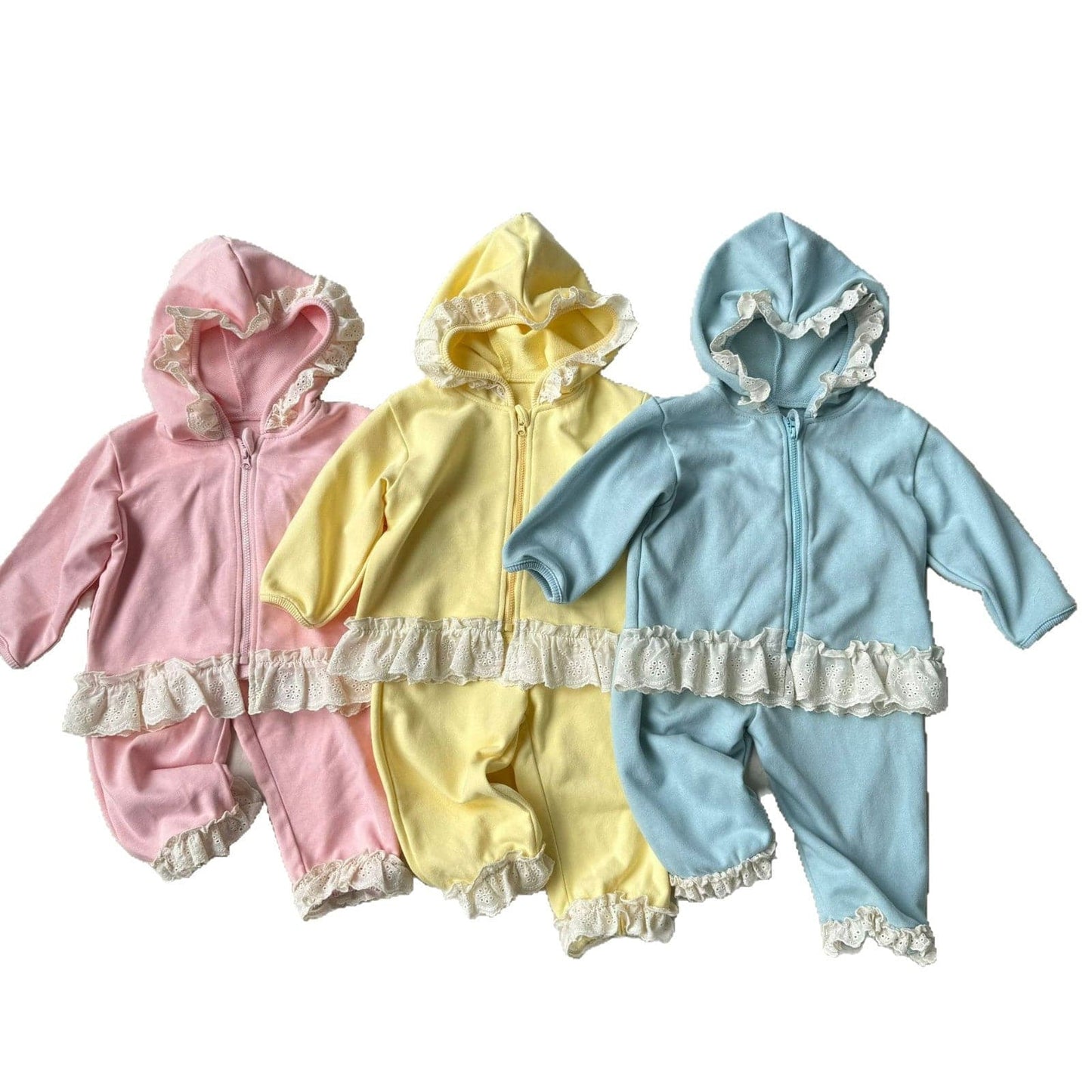 長袖セットアップ レースフリル付きセットアップ ジップアップフーディ+パンツ 2点セット【mh0010792】