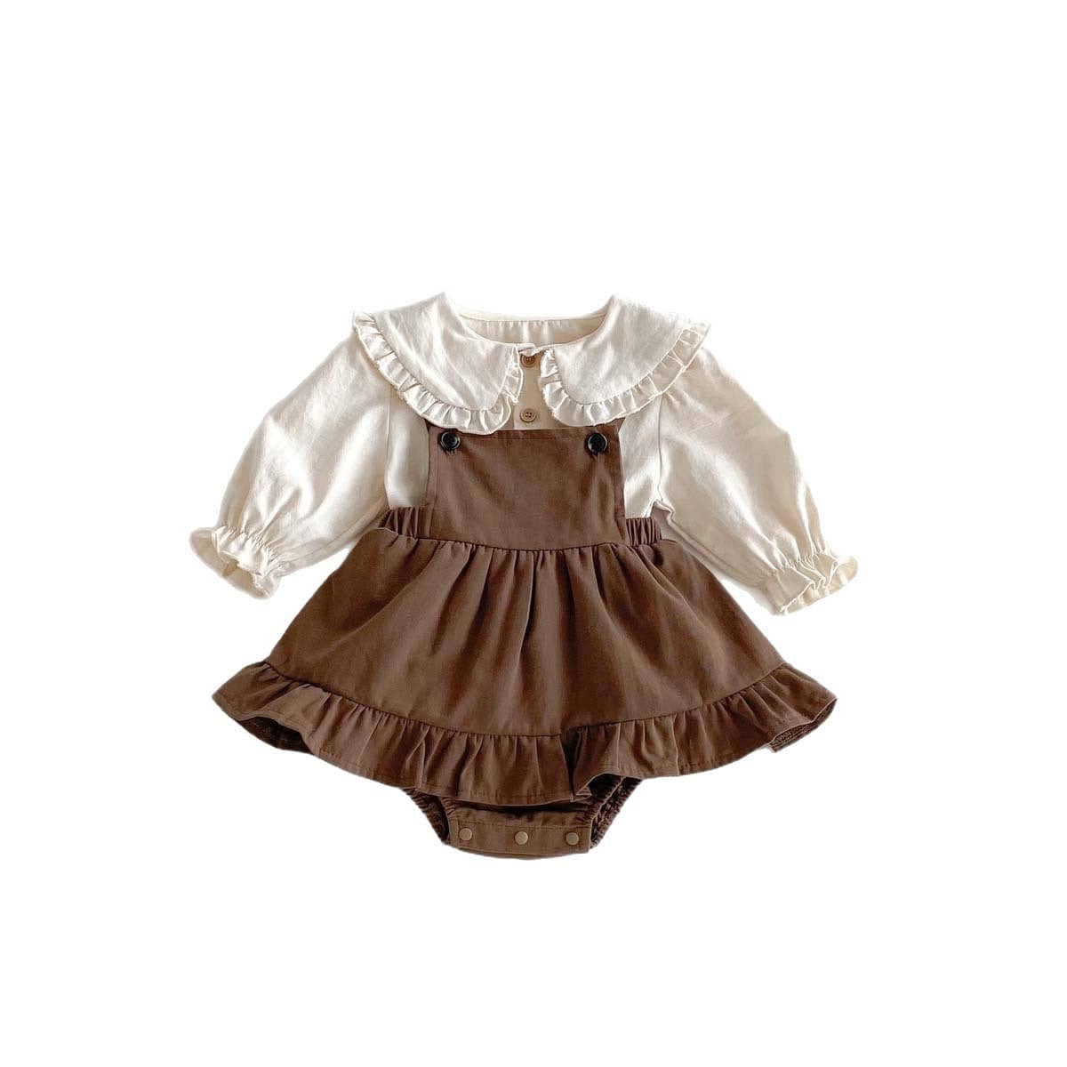 ロンパースセットアップ フリルビッグカラーブラウス+サスペンダースカートロンパース 2点セット【mh0010923】