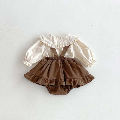 ロンパースセットアップ フリルビッグカラーブラウス+サスペンダースカートロンパース 2点セット【mh0010923】