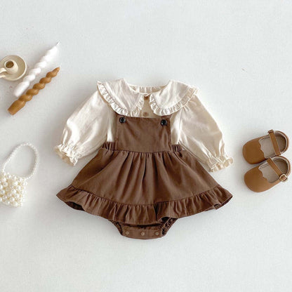 ロンパースセットアップ フリルビッグカラーブラウス+サスペンダースカートロンパース 2点セット【mh0010923】