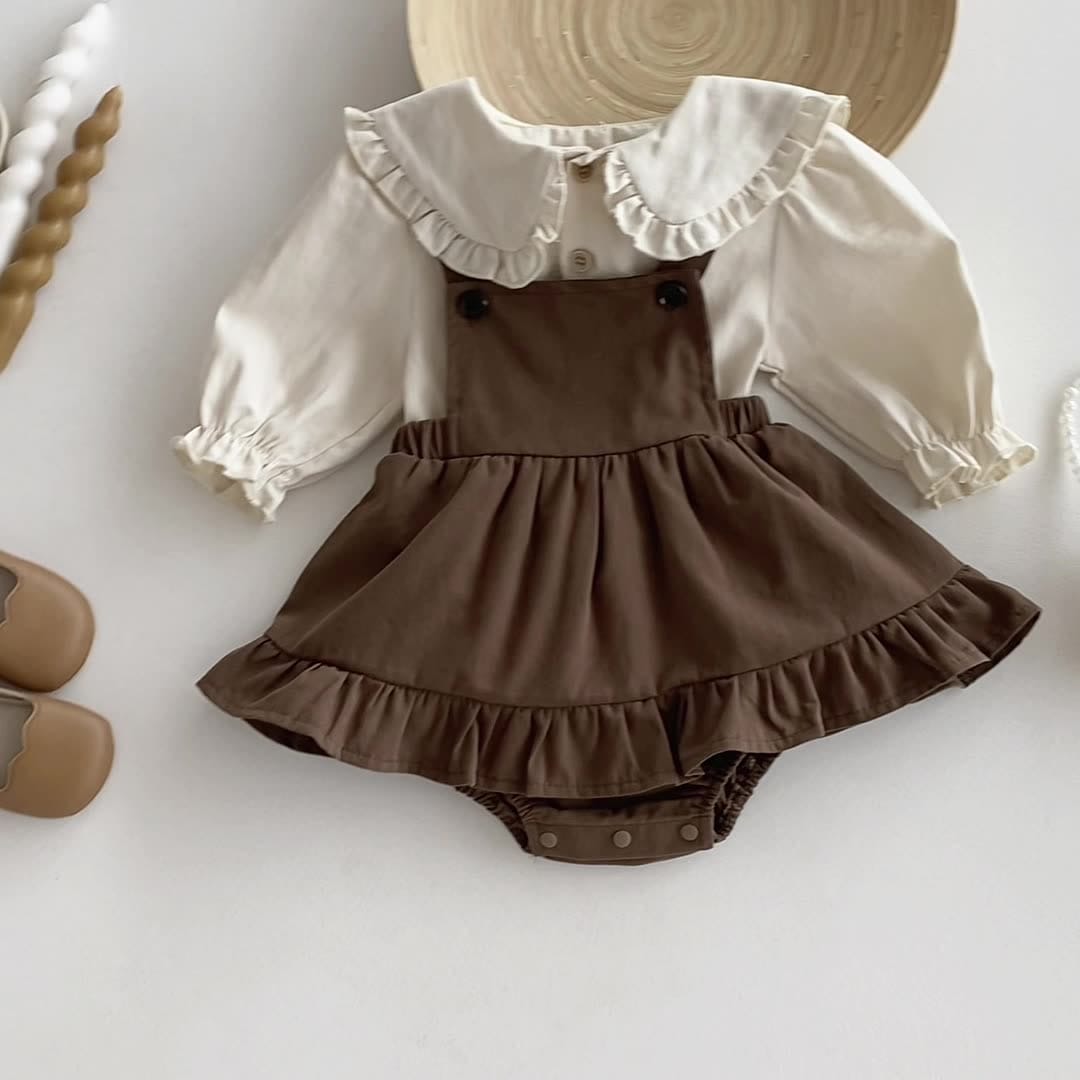 ロンパースセットアップ フリルビッグカラーブラウス+サスペンダースカートロンパース 2点セット【mh0010923】