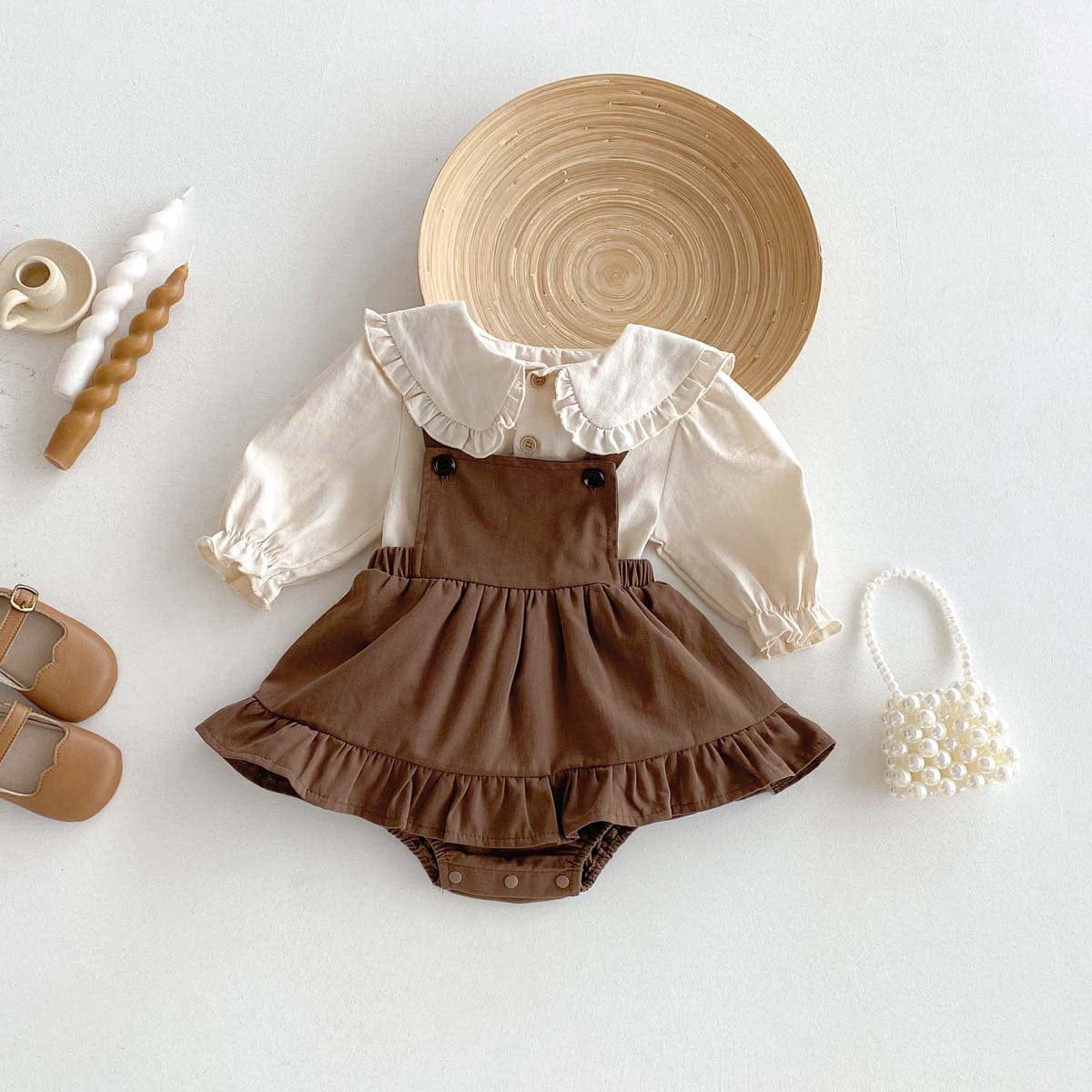 ロンパースセットアップ フリルビッグカラーブラウス+サスペンダースカートロンパース 2点セット【mh0010923】