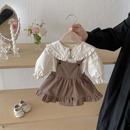 ロンパースセットアップ フリルビッグカラーブラウス+サスペンダースカートロンパース 2点セット【mh0010923】