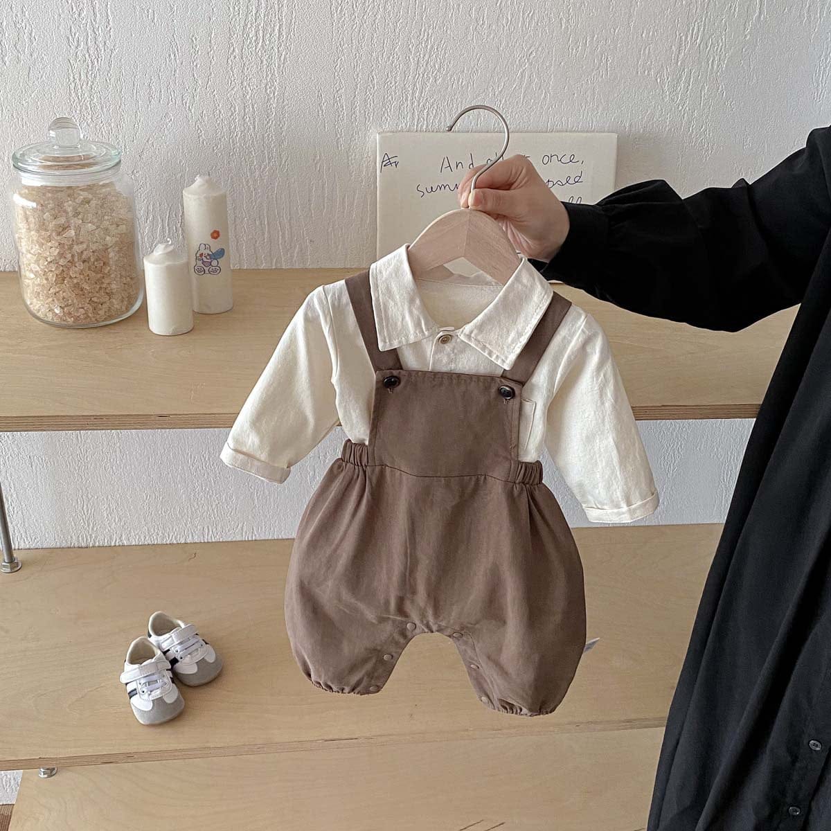 長袖セットアップ 長袖シャツ+サスペンダーオーバーオール セットアップ 2点セット【mh0010929】