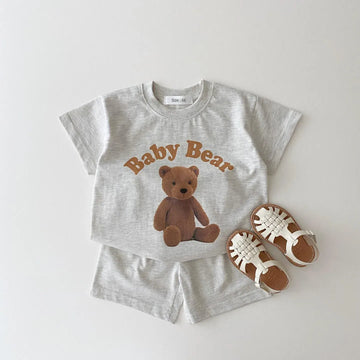 半袖セットアップ ☺︎ ベビーキッズセットアップ 2点セット 半袖プリントTシャツ+ショートパンツ ベアくまラビットぬいぐるみアニマル