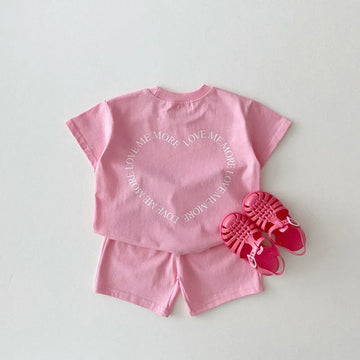 半袖セットアップ ☺︎ ベビーキッズセットアップ 2点セット 半袖プリントTシャツ+ショートパンツ ハート
