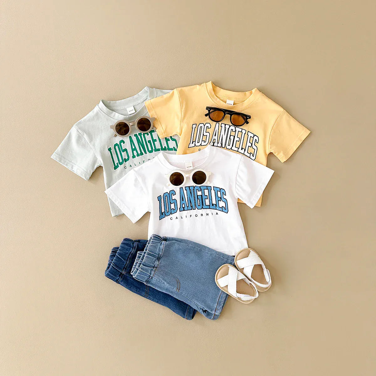 半袖セットアップ ☺︎ ベビーセットアップ 2点セット 半袖Tシャツ+デニムショートパンツ レターロゴプリント