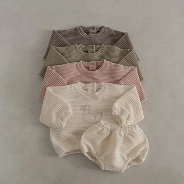 長袖セットアップ ベビーセットアップ 2点セット 長袖Tシャツ+ブルマパンツ あひる