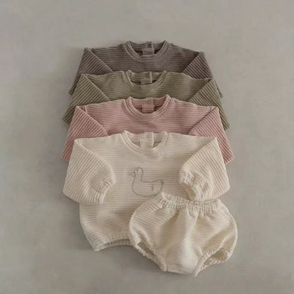 長袖セットアップ ベビーセットアップ 2点セット 長袖Tシャツ+ブルマパンツ あひる