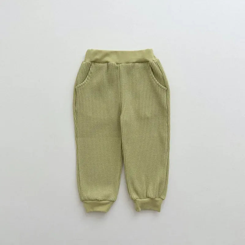 長袖セットアップ ベビーセットアップ 2点セット ワッフル 長袖Tシャツ ロングパンツ ベアくまワンポイント刺繍