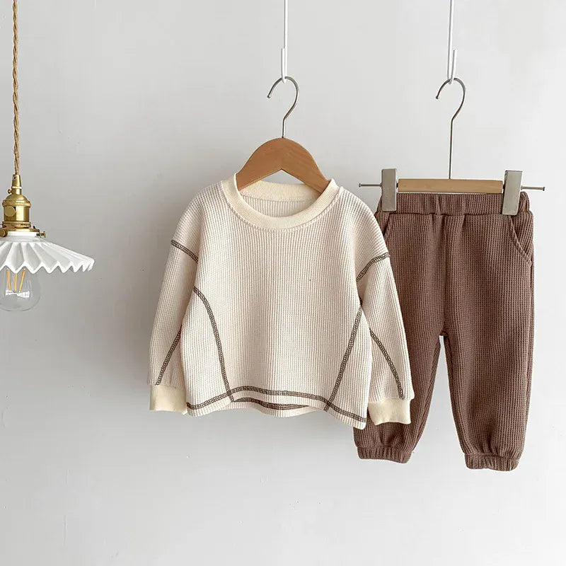 長袖セットアップ ☺︎ ベビーセットアップ 2点セット ワッフル 長袖Tシャツ パンツ ベージュ ボーイズ 男の子 子供服