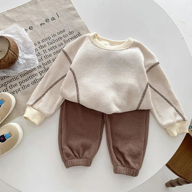 長袖セットアップ ☺︎ ベビーセットアップ 2点セット ワッフル 長袖Tシャツ パンツ ベージュ ボーイズ 男の子 子供服