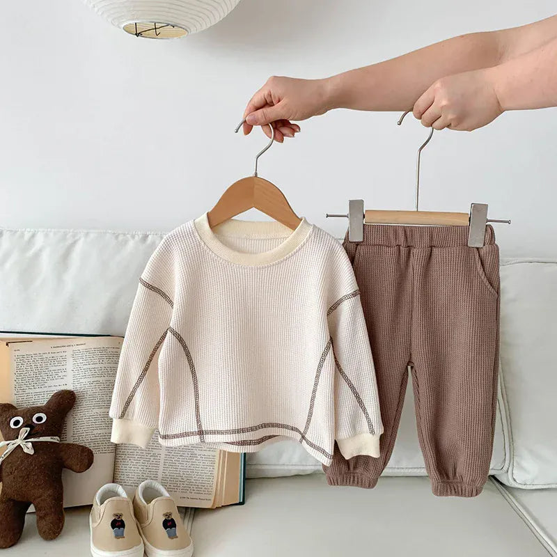 長袖セットアップ ☺︎ ベビーセットアップ 2点セット ワッフル 長袖Tシャツ パンツ ベージュ ボーイズ 男の子 子供服