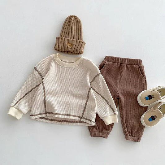 長袖セットアップ ☺︎ ベビーセットアップ 2点セット ワッフル 長袖Tシャツ パンツ ベージュ ボーイズ 男の子 子供服