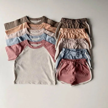 半袖セットアップ キッズセットアップ 2点セット パッチワーク カラフル 半袖Tシャツ+ショートパンツ ユニセックス