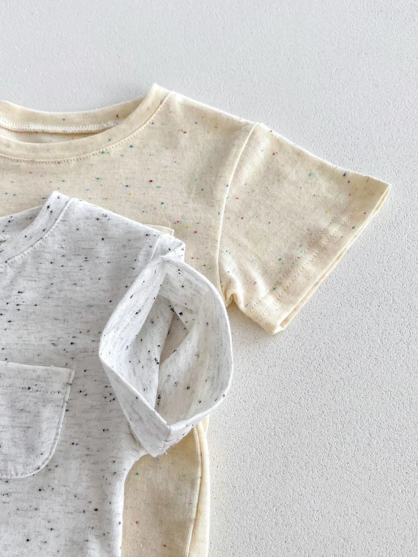 半袖セットアップ キッズセットアップ 2点セット 半袖Tシャツ+ショートパンツ カラフルネップ シンプルベーシック 2カラー