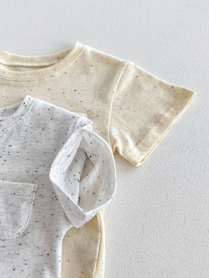 半袖セットアップ キッズセットアップ 2点セット 半袖Tシャツ+ショートパンツ カラフルネップ シンプルベーシック 2カラー