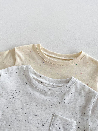 半袖セットアップ キッズセットアップ 2点セット 半袖Tシャツ+ショートパンツ カラフルネップ シンプルベーシック 2カラー