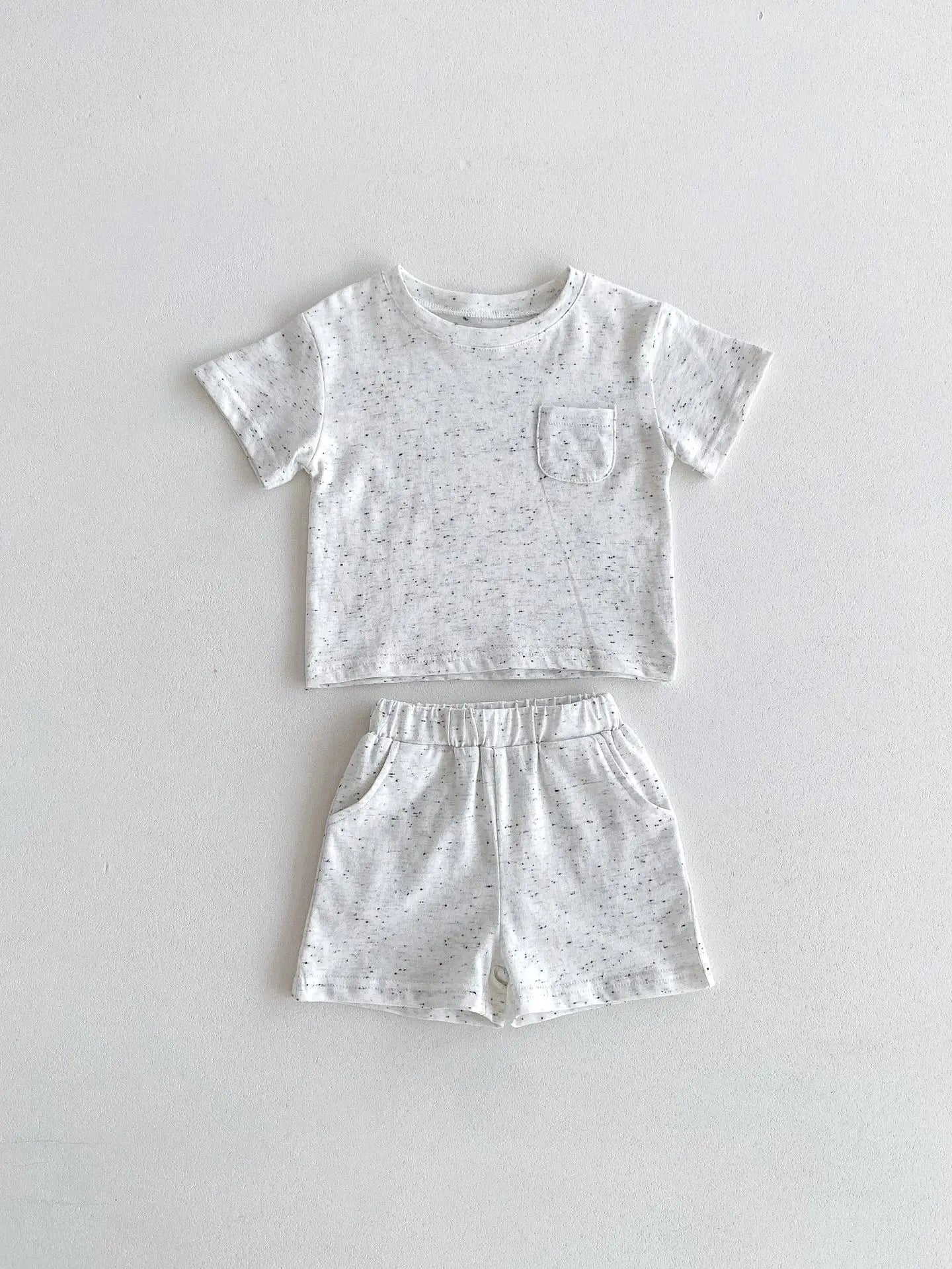 半袖セットアップ キッズセットアップ 2点セット 半袖Tシャツ+ショートパンツ カラフルネップ シンプルベーシック 2カラー