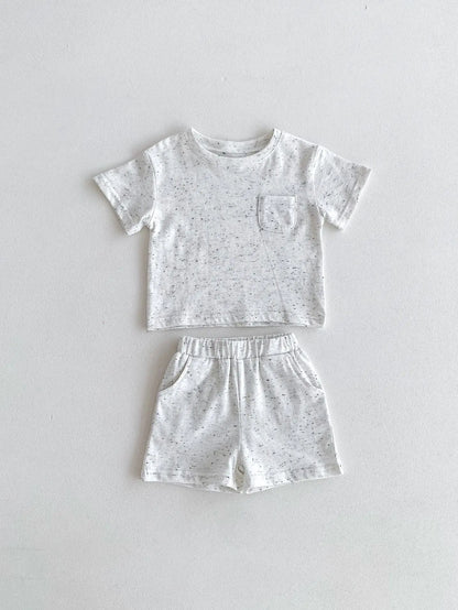 半袖セットアップ キッズセットアップ 2点セット 半袖Tシャツ+ショートパンツ カラフルネップ シンプルベーシック 2カラー