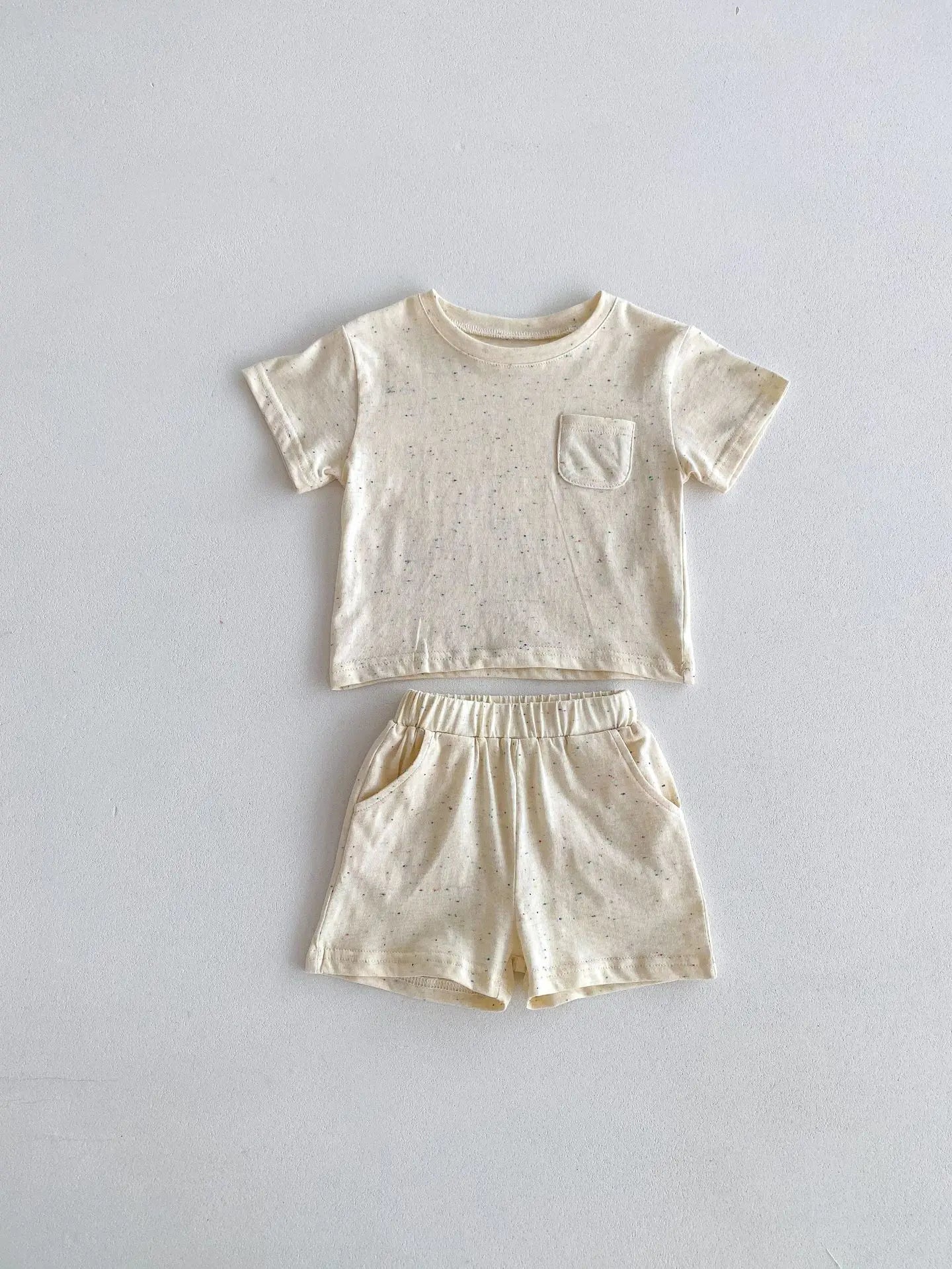 半袖セットアップ キッズセットアップ 2点セット 半袖Tシャツ+ショートパンツ カラフルネップ シンプルベーシック 2カラー