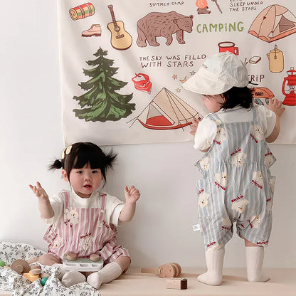 半袖セットアップ ベビーセットアップ 2点セット 半袖Tシャツ+オーバーオール 犬パピープリント サロペット 2カラー