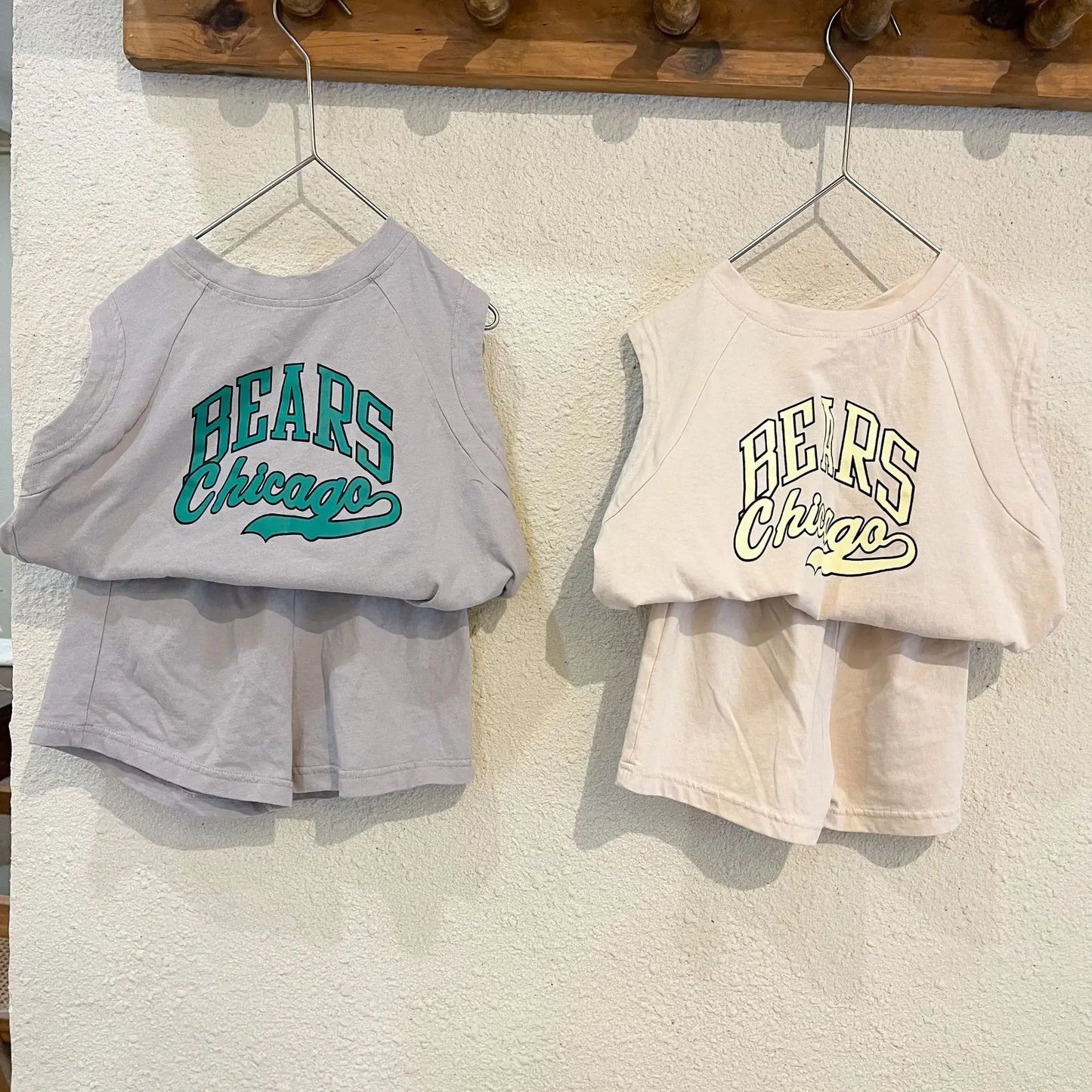 ノースリーブセットアップ キッズセットアップ 2点セット ノースリーブTシャツ+ショートパンツ レターロゴプリント 2カラー