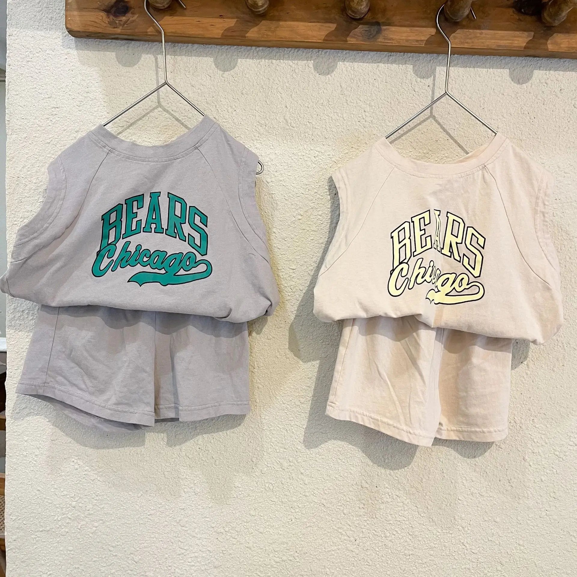 ノースリーブセットアップ キッズセットアップ 2点セット ノースリーブTシャツ+ショートパンツ レターロゴプリント 2カラー