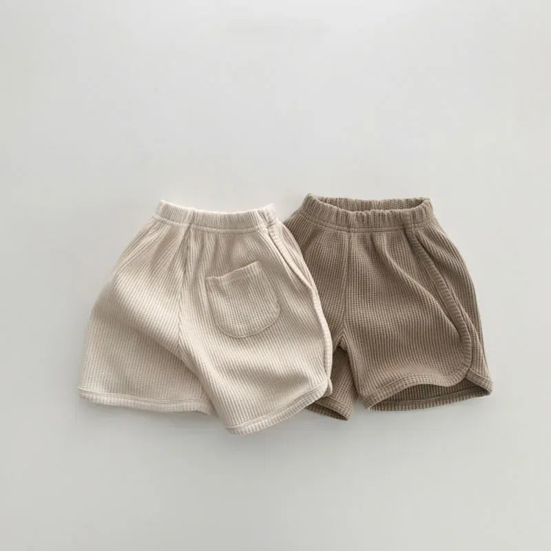 長袖セットアップ ベビーセットアップ 2点セット ワッフル 長袖Tシャツ+ショートパンツ ベアくまプリント 2カラー
