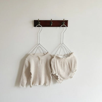 長袖セットアップ ベビーセットアップ 2点セット 長袖フリルTシャツ+ブルマパンツ 2カラー
