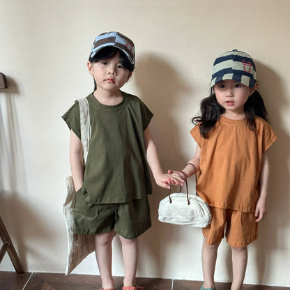 半袖セットアップ キッズセットアップ 2点セット ショートスリーブTシャツ+ショートパンツ 2カラー