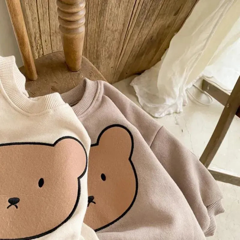 長袖セットアップ ベビーセットアップ 2点セット 長袖Tシャツ ロングパンツ ベアくまプリント 2カラー