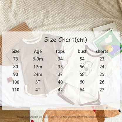 半袖セットアップ ベビーキッズセットアップ 2点セット 半袖Tシャツ+ショートパンツ ベアくまプリント 2カラー【mh0004890】