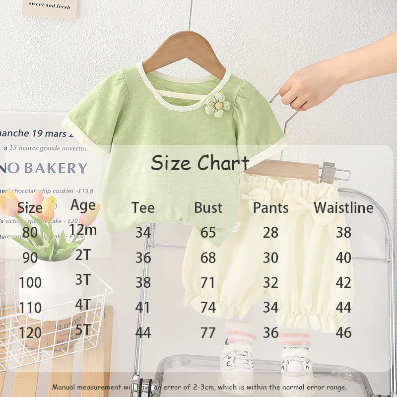 半袖セットアップ キッズセットアップ 2点セット 半袖Tシャツ+バルーンショートパンツ リボン フラワー 2カラー【mh0005488】