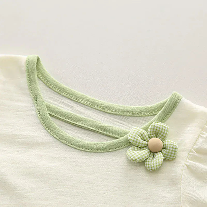 半袖セットアップ キッズセットアップ 2点セット 半袖Tシャツ+バルーンショートパンツ リボン フラワー 2カラー【mh0005488】