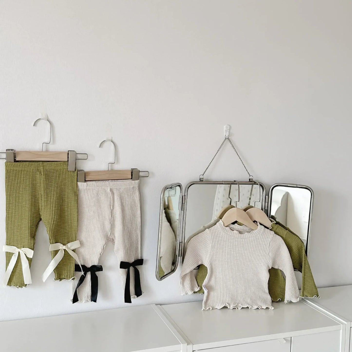 長袖セットアップ ベビーセットアップ 2点セット 長袖Tシャツ+リボンロングパンツ 2カラー【mh0006399】