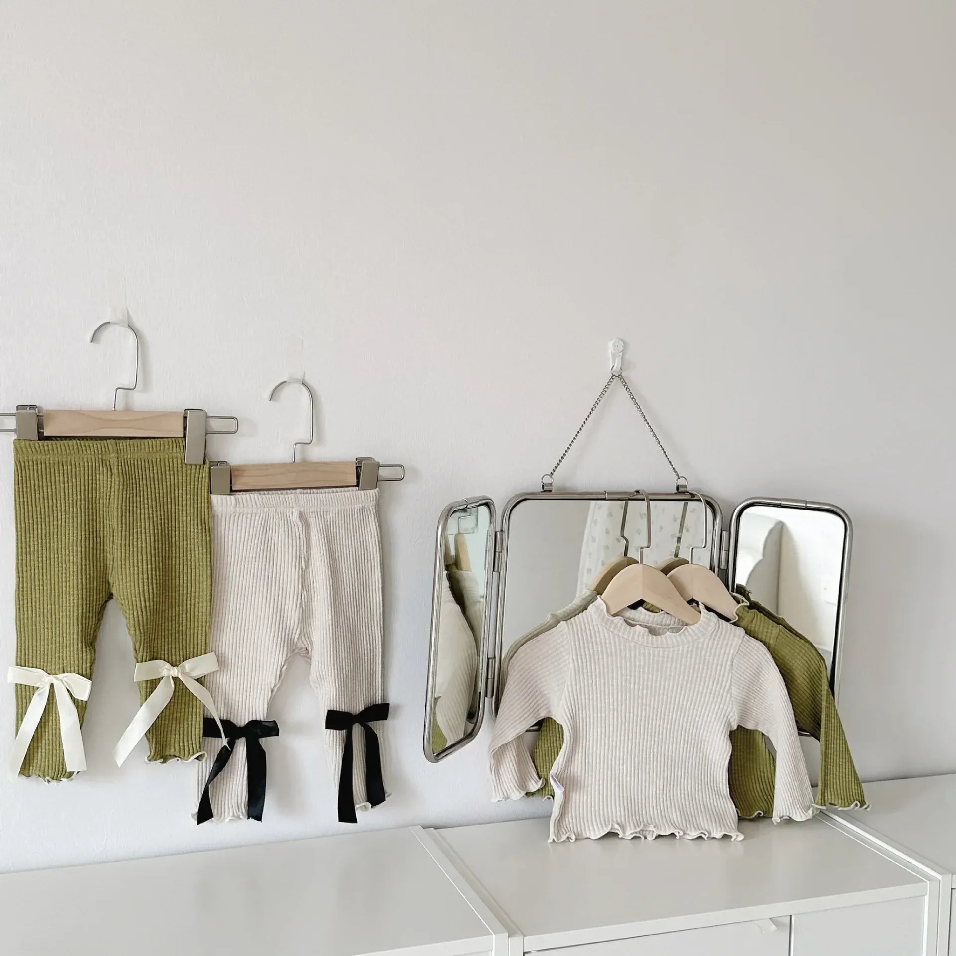 長袖セットアップ ベビーセットアップ 2点セット 長袖Tシャツ+リボンロングパンツ 2カラー【mh0006399】