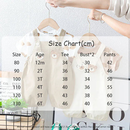 半袖セットアップ キッズセットアップ 2点セット 半袖Tシャツ+オーバーオール ベアくま 2カラー【mh0006526】